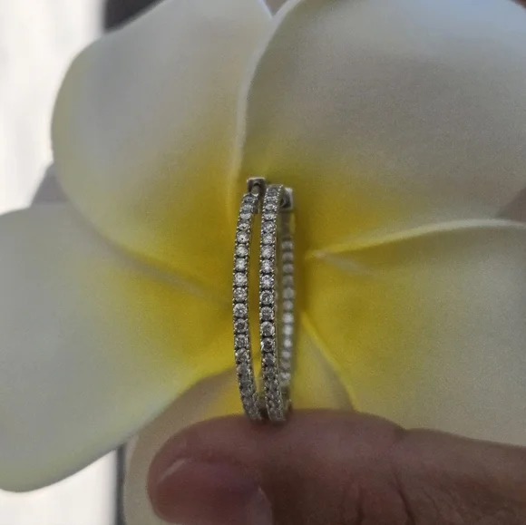 14k In And Out Diamond Hoops - Picture 8 of 9